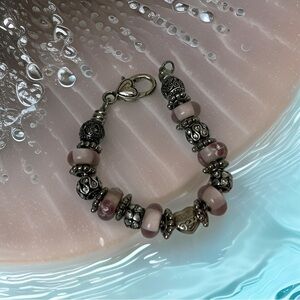 Handmade Pink Murano Beaded Bracelet With Grandma beads